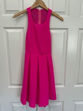 Lulu's Bright Pink Pleated Back Cutout Dress Medium